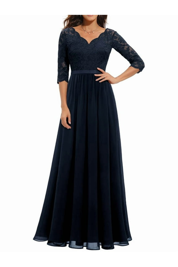 Women'S Formal Dress Mother of the Bride Dress 3/4 Sleeve Wedding Guest Dress Maxi Evening Gown S