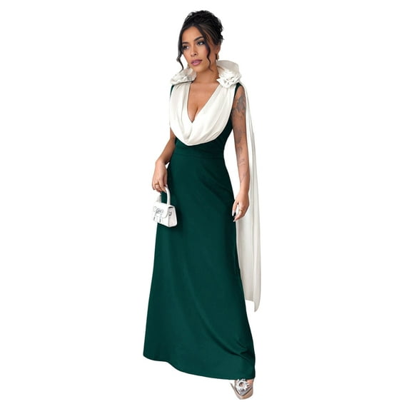 Women'S Formal Dresses - Ball Gowns V Neck Evening Gowns Cocktail Gowns Wedding Guest Gowns Dark Green S