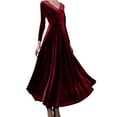 thumbnail image 1 of Women'S Formal Dresses Long Sleeved V Neck Gold Velvet Evening Gowns Red S, 1 of 5