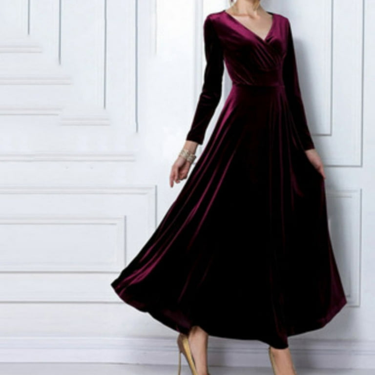 Gold Velvet Long Sleeve V-Neck Dress Gold Velvet Long Sleeve V-Neck Dress