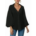 thumbnail image 1 of Women'S French Polka Dot Half-Open Collar Loose Bubble Long Sleeve Top, 1 of 8
