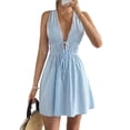 thumbnail image 1 of Women'S Fresh Seaside Vacation Style Strappy Sleeveless Backless Striped Dress Summer Light Blue S, 1 of 10