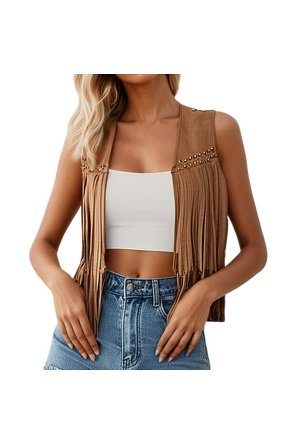 Women'S Fringe Vest Sleeveless 70s Hippie Cos Cowgirl Western Style Outerwear Casual Jacket Coat For Daily Wear All Seasons