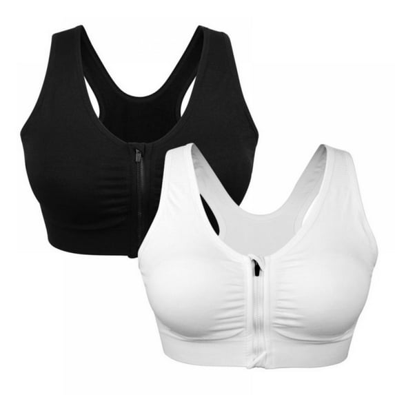 Women'S Front Zipper Sports Breathable Wireless Padded Push Up Sports Top Fitness Gym Yoga Workout Bra Sports Bra Top(2Pcs)