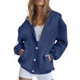 thumbnail image 1 of Women'S Full Zip Up Fleece Hoodie Soft Winter Jacket Casual Oversized Sweatshirt with Button Front Navy Blue L, 1 of 7