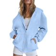 thumbnail image 1 of Women'S Full Zip Up Fleece Hoodie Soft Winter Jacket Casual Oversized Sweatshirt with Button Front Sky Blue XXXL, 1 of 8