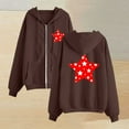thumbnail image 1 of Women'S Full Zip Up Hoodie Long Sleeved Top Stars Printd Drawstring Hooded Sweatshirts Pockets Jacket Coat With Pockets Brown M, 1 of 3