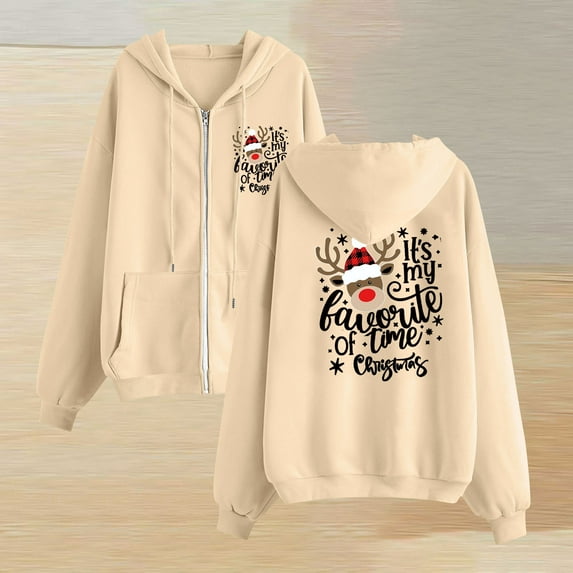 Women'S Full Zip Up Hoodie Long Sleeved Top Stars Printd Drawstring Hooded Sweatshirts Pockets Jacket Coat With Pockets Khaki S
