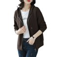 thumbnail image 1 of Women'S Full Zip Up Hoodies Soft Knit Sweaters Drawstring Long Sleeve Casual Trendy Cardigan Brown One size, 1 of 9