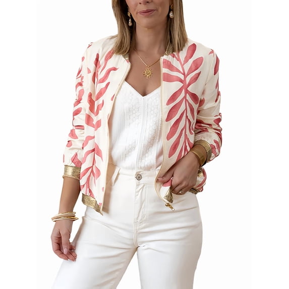 Women'S Full Zip Up Linen Casual Jackets Loose Boho Jacket Long Sleeve Tree Leaf Outerwear Mixed Color 1 L