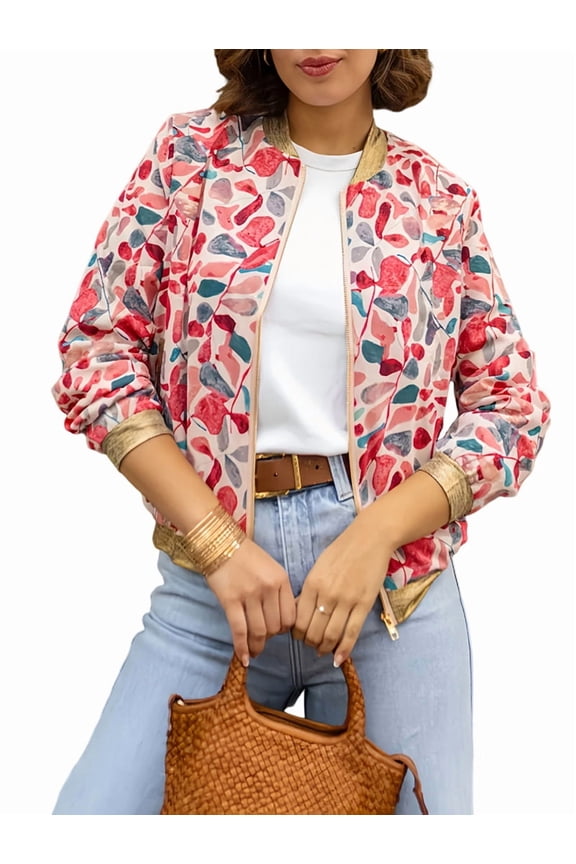 Women'S Full Zip Up Linen Casual Jackets Loose Boho Jacket Long Sleeve Tree Leaf Outerwear Mixed Color 2 S