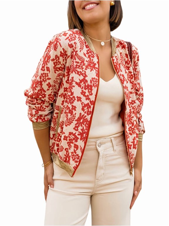 Women'S Full Zip Up Linen Casual Jackets Loose Boho Jacket Long Sleeve Tree Leaf Outerwear Mixed Color 3 L