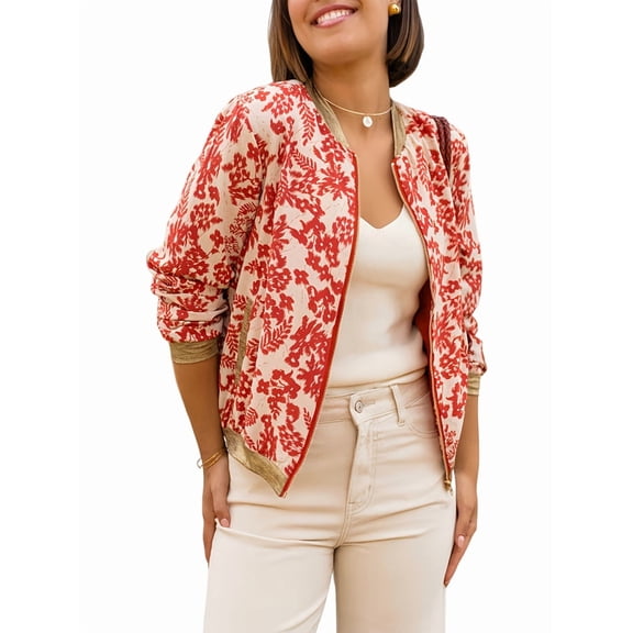 Women'S Full Zip Up Linen Casual Jackets Loose Boho Jacket Long Sleeve Tree Leaf Outerwear Mixed Color 3 XL