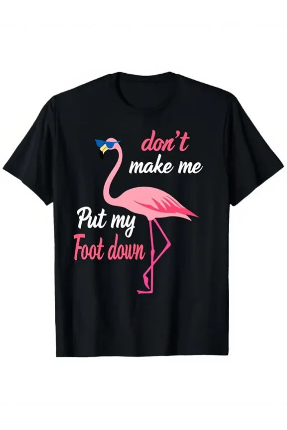 Women'S Funny "Don't Make Me Put My Foot " Flamingo Graphic T-Shirt - with Pink Lettering & Red Bird Design, Soft Breathable Short Sleeve Crewneck Tee for Beach, Party, Casual