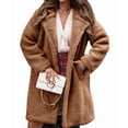 thumbnail image 1 of Women'S Fuzzy Fleece Lapel Open Front Long Cardigan Coat Faux Fur Warm Winter Outwear Jackets Khaki L, 1 of 8