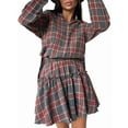 thumbnail image 1 of Women'S Gingham 2 Piece Set Fall Fashion Long Sleeve Tops with Skirt High Waist Front Casual Winter Red L, 1 of 8