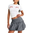thumbnail image 1 of Women'S Gingham Bubble Mini Skirts - Bow- Cute Holiday Short Skorts Black L, 1 of 6
