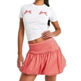 thumbnail image 1 of Women'S Gingham Bubble Mini Skirts - Bow- Cute Holiday Short Skorts Red XL, 1 of 6