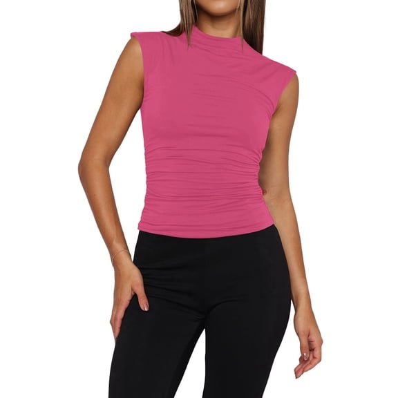 Women'S Going Out Basic Tank Tops Mock Neck Spring Clothes Sleeveless Cute Shirts Summer Y2K Outfits Rose Red XL