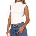 thumbnail image 1 of Women'S Going Out Basic Tank Tops Mock Neck Spring Clothes Sleeveless Cute Shirts Summer Y2K Outfits White S, 1 of 6