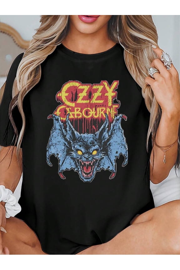 Women'S Gothic Heavy Metal Graphic Tee - EZZY CABOURNE Blue Demon Face With Red Eyes - Black T-Shirt - Round Neck Casual Shirt - Machine Washable Everyday & Concert Outfit - Edgy Streetwear Essential