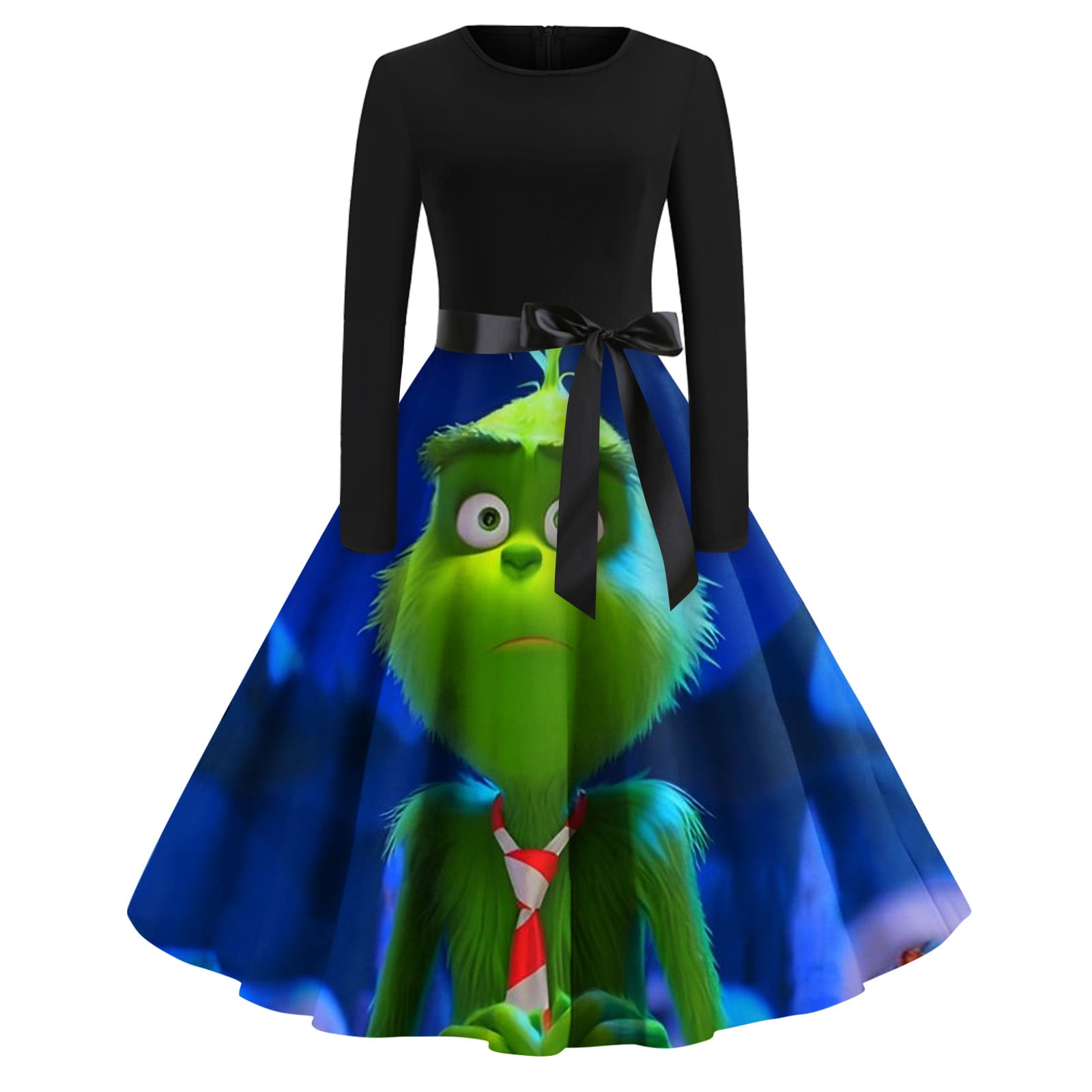 Women'S Grinch Christmas Print Round Neck Long Dress, Grinch Cosplay ...
