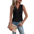 thumbnail image 1 of Women'S Guipure Lace V Neck Vest Tank Top Sleeveless Workwear Office Blouse Black L, 1 of 8