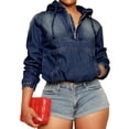 thumbnail image 1 of Women'S Half Zip Denim Hoodie Pullover Jackets Jean Tops XXXL, 1 of 6