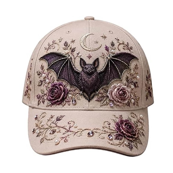 Women'S Halloween Baseball Cap | Halloween Gothic Rose Print Hat 3d Halloween Embroidered Baseball Cap For Women Adjustable Cotton Hat With Rose Bat Graphic Print, Vintage Spooky Fall Hat