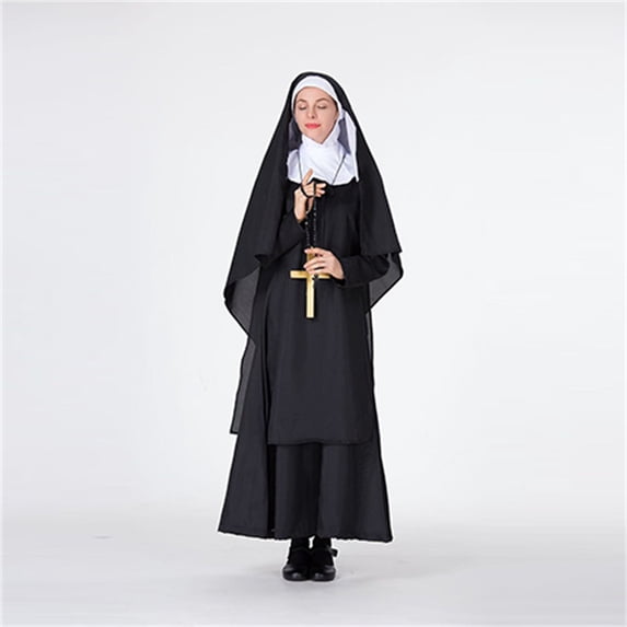 Women'S Halloween Nun Costume Dress, Long Sleeve Cosplay Outfit For Role Play Parties, Stage Performances, Themed Events, Holiday Gatherings, Costume Events And Adult Dress Up Wear