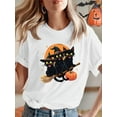 thumbnail image 1 of Women'S Halloween T-Shirt - Cute Black Cats in Witch Hats & Pumpkin Graphic - Soft Opaque Fabric Costume Party Outfit - Retro Halloween Party Shirt - Machine Washable Everyday Fall Tee -, 1 of 8