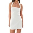 thumbnail image 1 of Women'S Halter Backless Ruched Bodycon Mini Dress Short Homecoming Club Party Night Out Dresses White S, 1 of 8