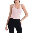 thumbnail image 1 of Women'S Halter Crop Top V Neck Workout Going Out Tank Top Sleeveless Backless Trendy Summer Camisole Ballet Powder L, 1 of 6