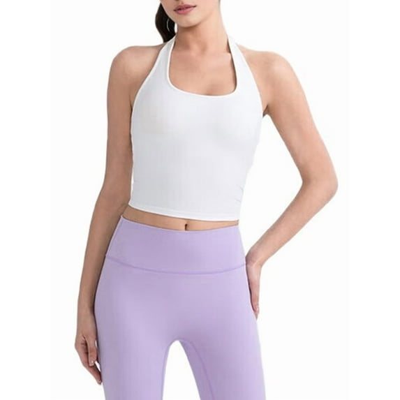 Women'S Halter Crop Top V Neck Workout Going Out Tank Top Sleeveless Backless Trendy Summer Camisole White S