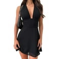 thumbnail image 1 of Women'S Halter Deep V Neck Flowy Chiffon Tie Backless Summer Mini Dress, 1 of 4