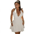 thumbnail image 1 of Women'S Halter Lapel Backless Short Dresses Button Front Pleated Mini Dress Sleeveless A-Line Bodycon Dress White S, 1 of 6