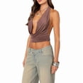 thumbnail image 1 of Women'S Halter Tops Deep V Neck Sleeveless Halter Lace-Up Outing Tops Y2K Summer Street Style Brown S, 1 of 8