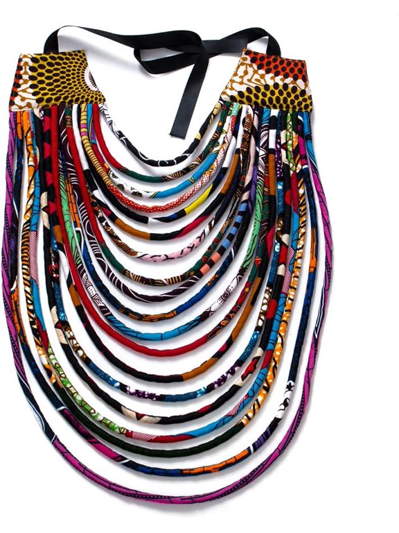 Women'S Handmade Necklaces Ankara Kente Necklace Long Multi Strand African Wax Collar[o2174]