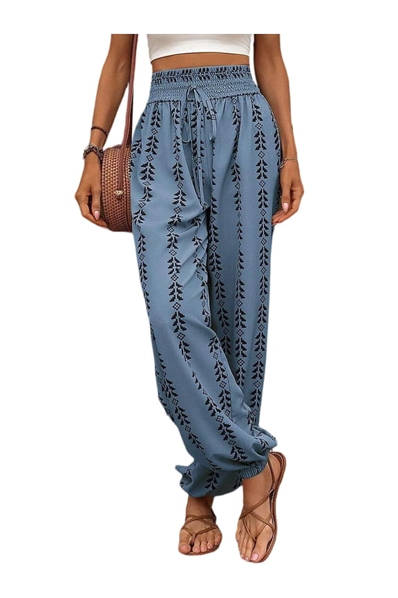 Women'S Harem Pants Hippie Boho Pants High Waist Flowy Yoga Pants with Pockets Blue M