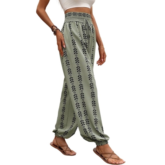 Women'S Harem Pants Hippie Boho Pants High Waist Flowy Yoga Pants with Pockets Emerald Green L