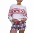 thumbnail image 1 of Women'S Heart Bowknot Print Knitted Sweater Long Sleeve Crewneck Casual Pullover Tops Red M, 1 of 8