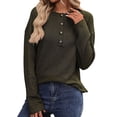 thumbnail image 1 of Women'S Henley Shirts Long Sleeve V Neck Ribbed Button Down Knit Sweater Fitted Tops Green M, 1 of 9