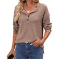 thumbnail image 1 of Women'S Henley Shirts Long Sleeve V Neck Ribbed Button Down Knit Sweater Fitted Tops Khaki L, 1 of 10