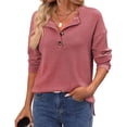 thumbnail image 1 of Women'S Henley Shirts Long Sleeve V Neck Ribbed Button Down Knit Sweater Fitted Tops Pink S, 1 of 10
