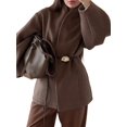 thumbnail image 1 of Women'S High-End Brown Waisted Woolen Jacket Outwear Winter Cropped Overcoat Brown S, 1 of 9