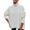 thumbnail image 1 of Women'S High Neck Sweaters Loose Fit Fall Winter Pullover Jumper Tops White S, 1 of 8