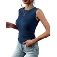 thumbnail image 1 of Women'S High Neck Tank Top 2025 Summer Casual Ribbed Knit Slim Fitted Basic Textured Sleeveless Shirts Navy blue XL, 1 of 5