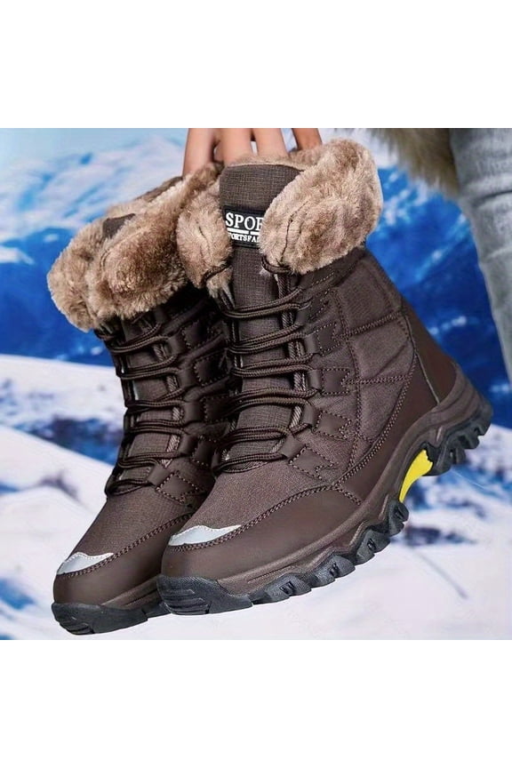 Women'S High-Top Winter Snow Boots - Warm Fleece-Lined, Non-Slip Rubber Sole, Durable Fabric Upper, Round Toe Design for Outdoor Hiking & Casual Wear, Beige, Hiking Boots, Cold Weather Footwear