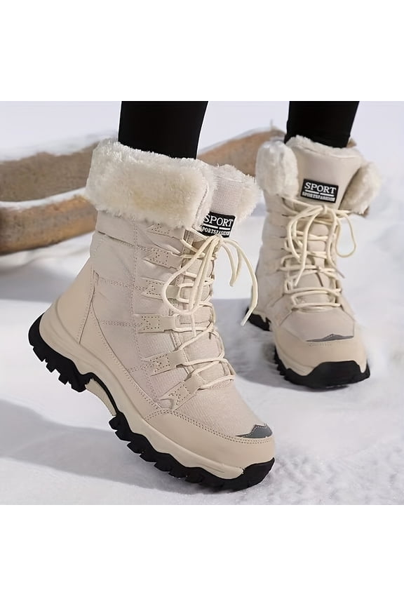 Women'S High-Top Winter Snow Boots - Warm Fleece-Lined, Non-Slip Rubber Sole, Durable Fabric Upper, Round Toe Design for Outdoor Hiking & Casual Wear, Beige, Hiking Boots, Cold Weather Footwear