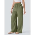 thumbnail image 1 of Women'S High Waist Drawstring Wide Leg Linen Blend Casual Pants with Pockets Olive Green XXXL, 1 of 7